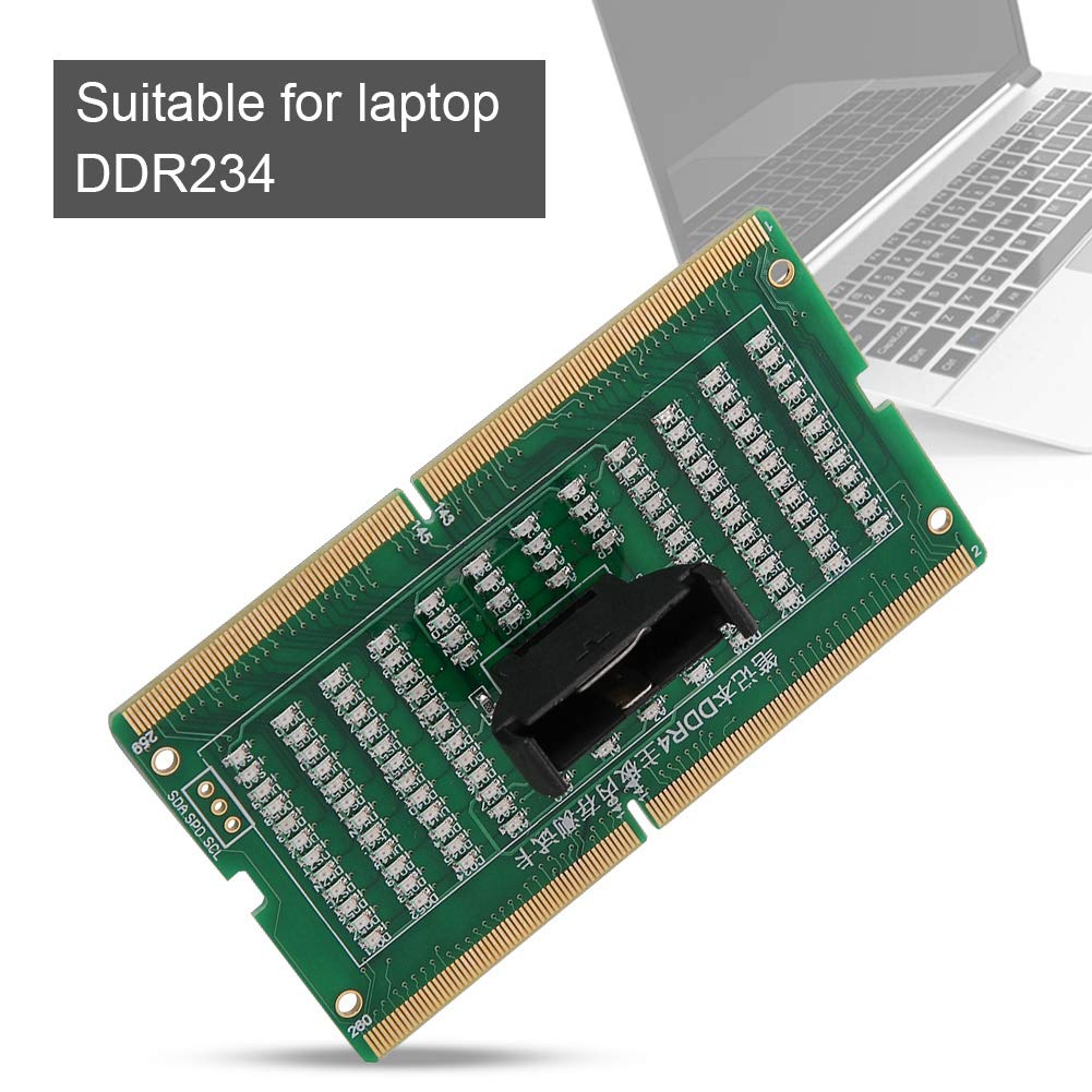 SIXRUN SO DIMM Diagnosetesterkarte für Laptop DDR234 DDR2 DDR3 DDR4 mit Leuchtanzeige, kein Brennen Beim Umgekehrten Einsetzen, 6,7 X 4 Cm, PC-Notebook-Reparaturwerkzeug für Techniker, Heimwerker