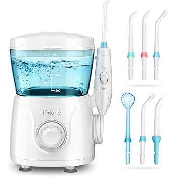 iTeknic Water Flosser Dental Oral Irrigator for Teeth Brace Clean with 10 Adjustable Water Pressure, 600ml Capacity, 7 Jet Tips, 180Sec Electric Professional Flosser for Family,FDA Approved