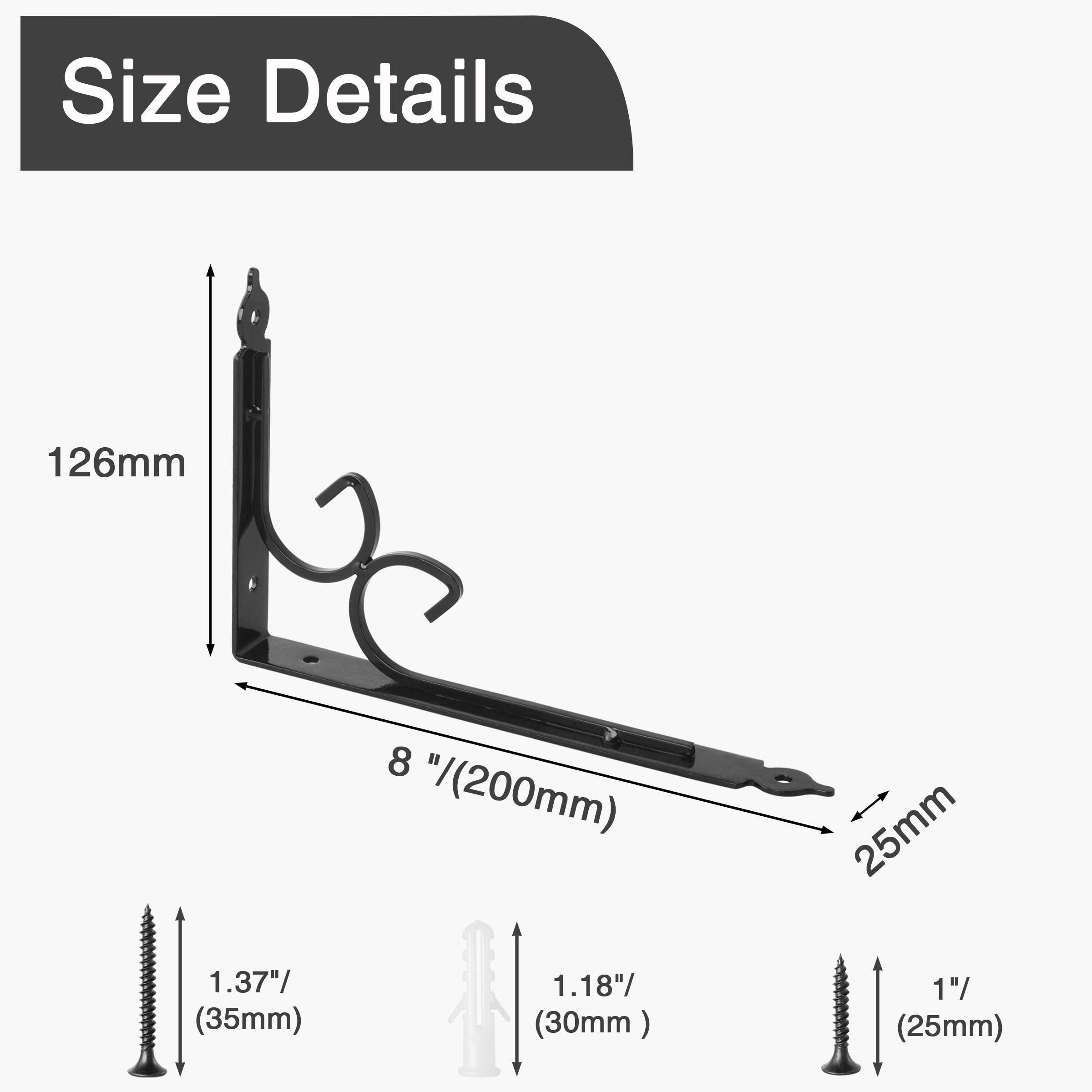 Dekorative Regalträger, 4 Stück, Schwerlaststahl, Regalstützen, rechtwinklig, Regalzubehör 8 Inch schwarz