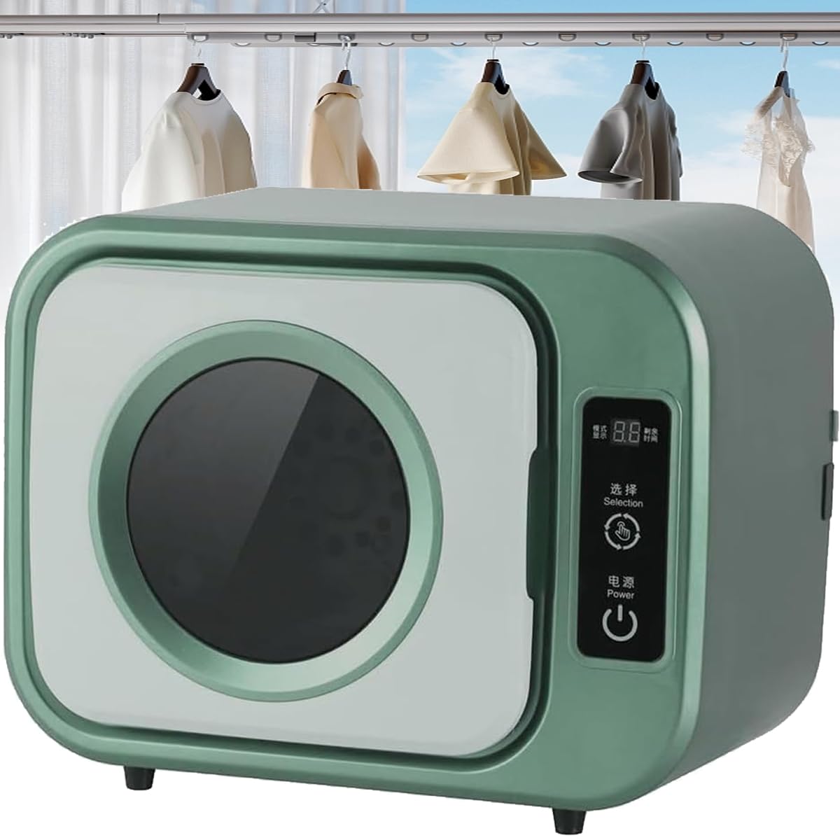 Secadora compacta con ventilación, Secadora de Ropa eléctrica de 310 W con Revestimiento de Acero Inoxidable y 3 Modos de Secado, Secado a Temperatura Constante de 60 °C (Green)