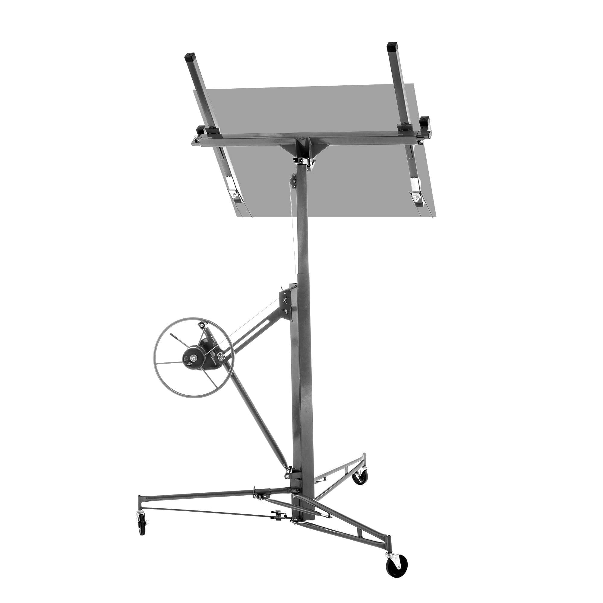 Elevador de Placas Plegable XXL Herramientas, Hasta un Máximo de 68 kg, Anchura Máxima 2,90 m, Altura de Trabajo Regulable de 140 a 350 cm, Herramienta de Elevación con 3 Ruedas, Gris