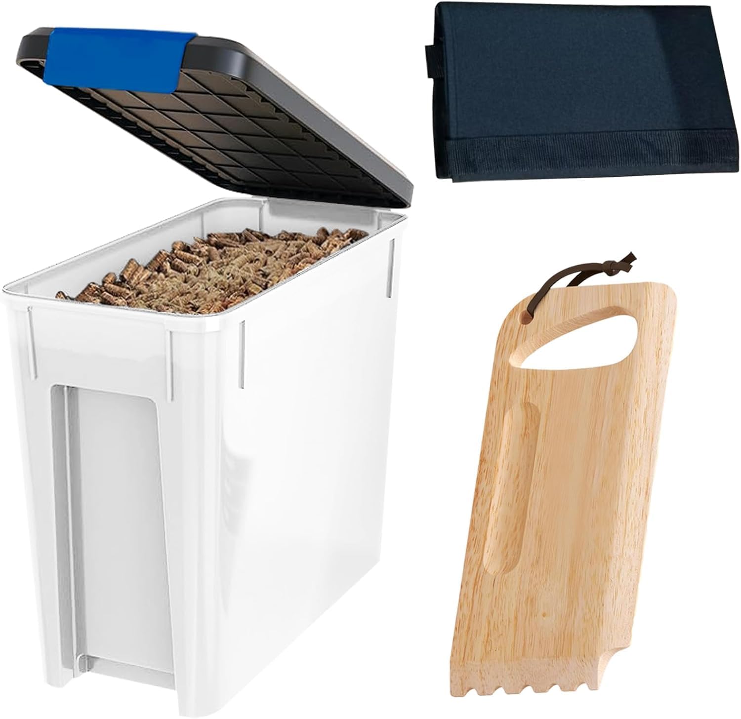 BAC637 Stay Dry Pellet Bin for Traeger and Wooden Scape Grill Scraper for Traeger BAC454-20lb Smoker Pellet Storage Bin - Solid Hardwood Grill Grate Cleaner for Pro Series, Ironwood and Timberline