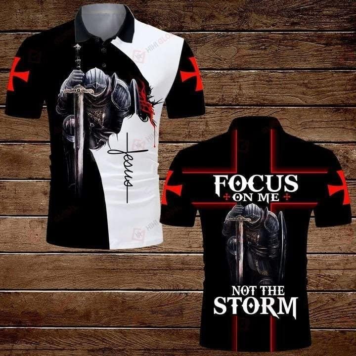 CustomKnights Templar Focus On Me Not The Storm Jesus Short Sleeve Polo Shirt, Mens Polo Shirts for Gifts, Short Sleeve Men's Shirt