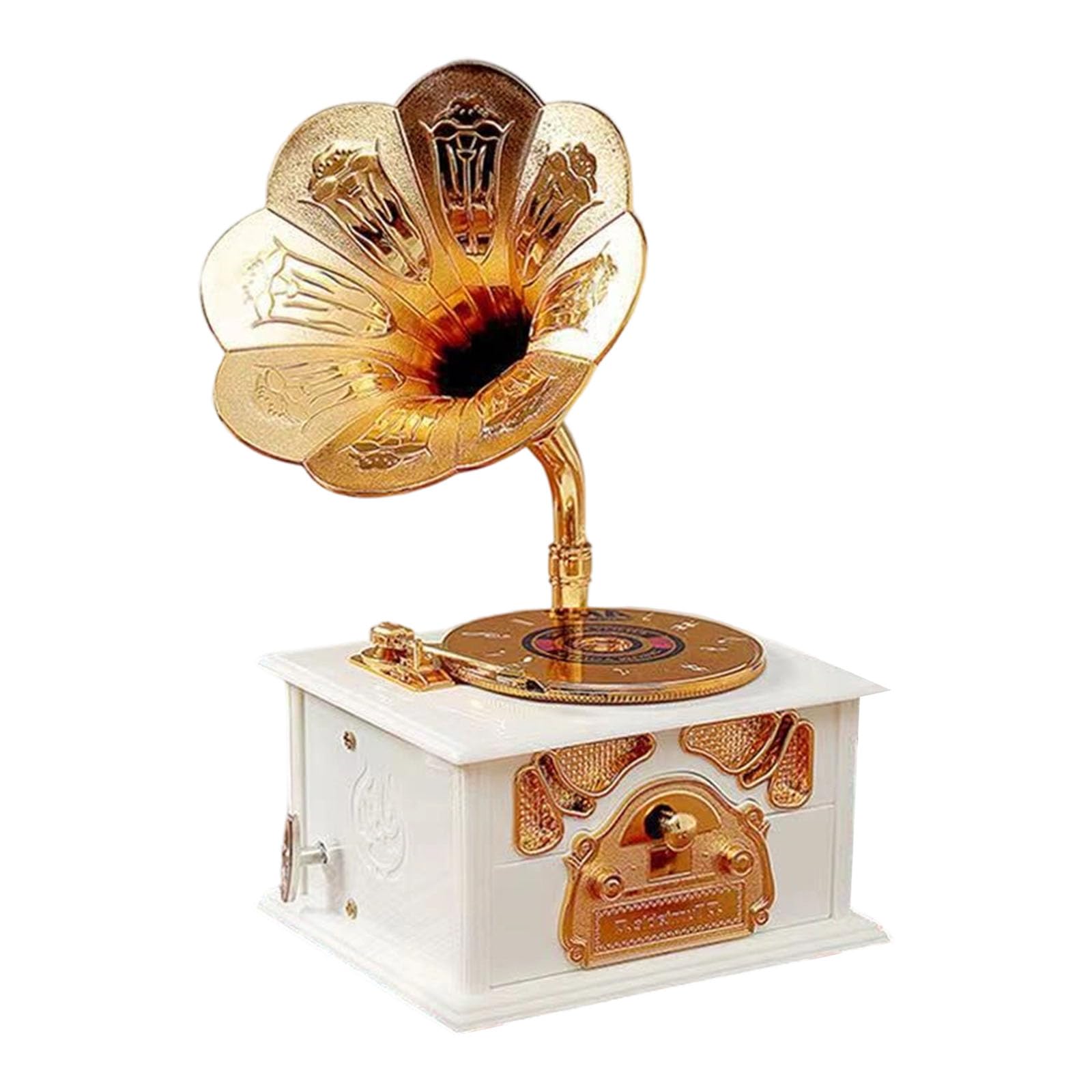 Msioytog Old Fashioned Manual Wind Up Gramophone Music Box with Drawer Wind Up Mechanical Phonograph Ornament Party Gift Mechanical Musical Box