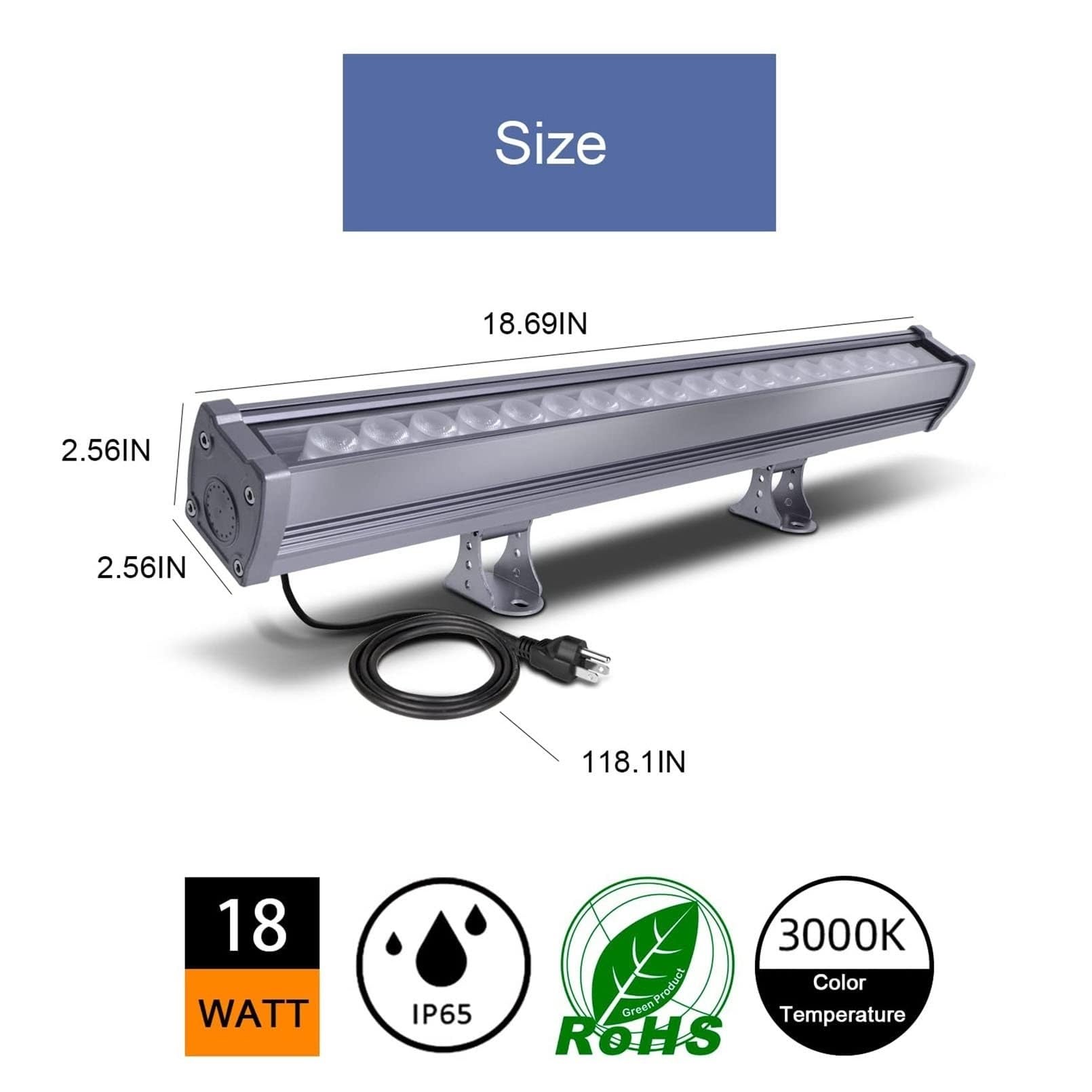 Foco LED De Haz, Barra De Luz LED Para Bañar Paredes, Resistente Al Agua IP65, Adecuada Para Proyectos De Iluminación De Acento O De Inundación En Interiores Y Exteriores(Warm White,18W(85-265V))