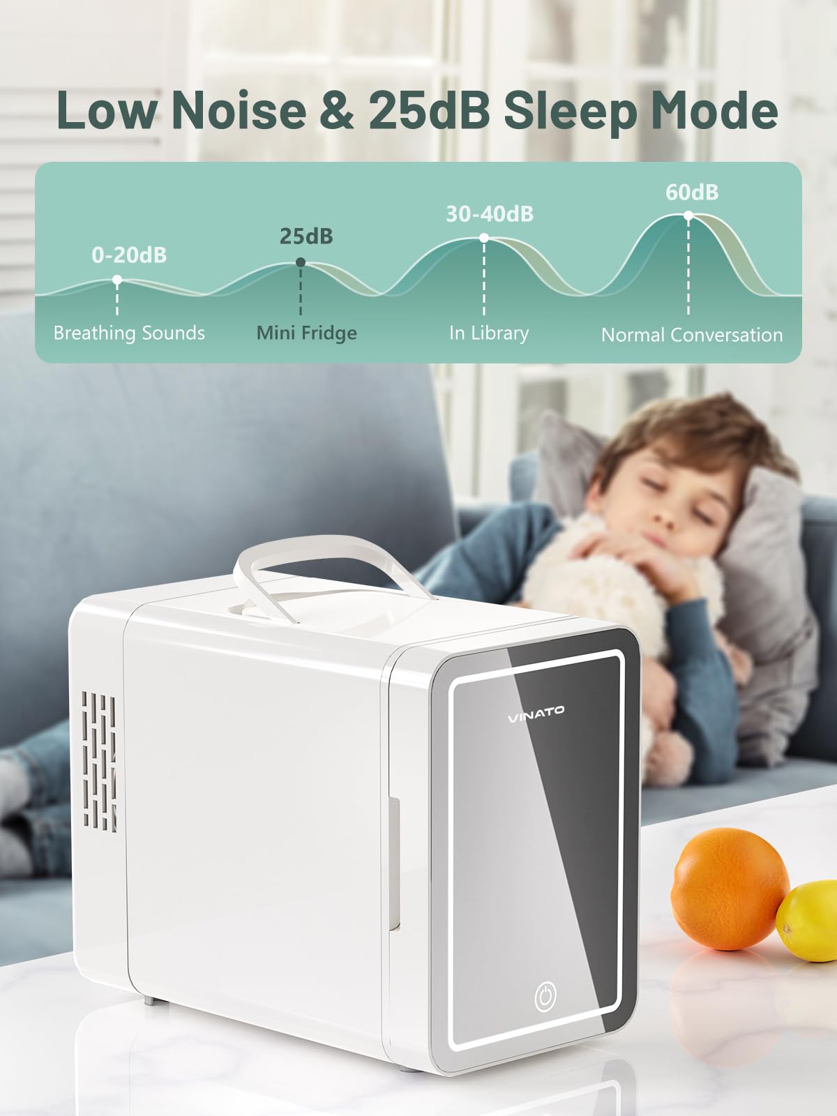 VINATO 6L Mini Nevera para Dormitorio, Nevera Skincare con Espejo LED, Portatil Nevera Pequeña 220 V AC / 12 V DC para Coche, Oficina, Dormitorio