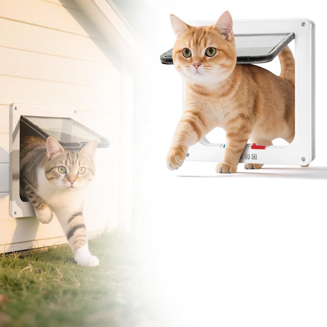 Acrylic Cat Flap for Cats, Indoor Dogs, Cat Door Sliding Bay Window, Cat Flap for Cats, Cats Gateway, for Pets, White, 20 x 20 x 2 cm