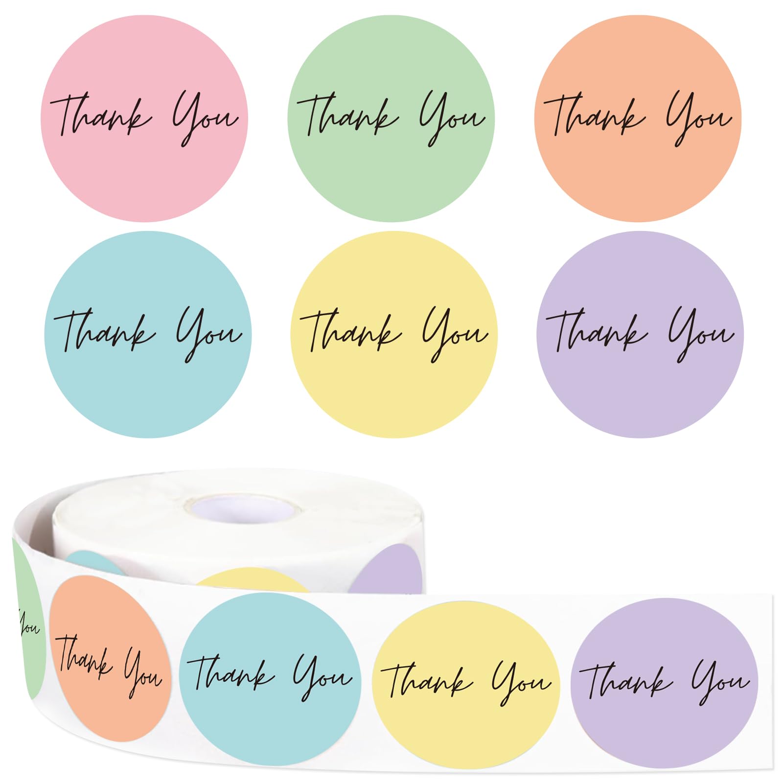 Whaline 1000Pcs Pastel Thank You Stickers 6 Macaroon Colors Paper Decals Colorful Adhesive Seal Sticker Decor for Party Favor Gifts Supplies, 1.5 in
