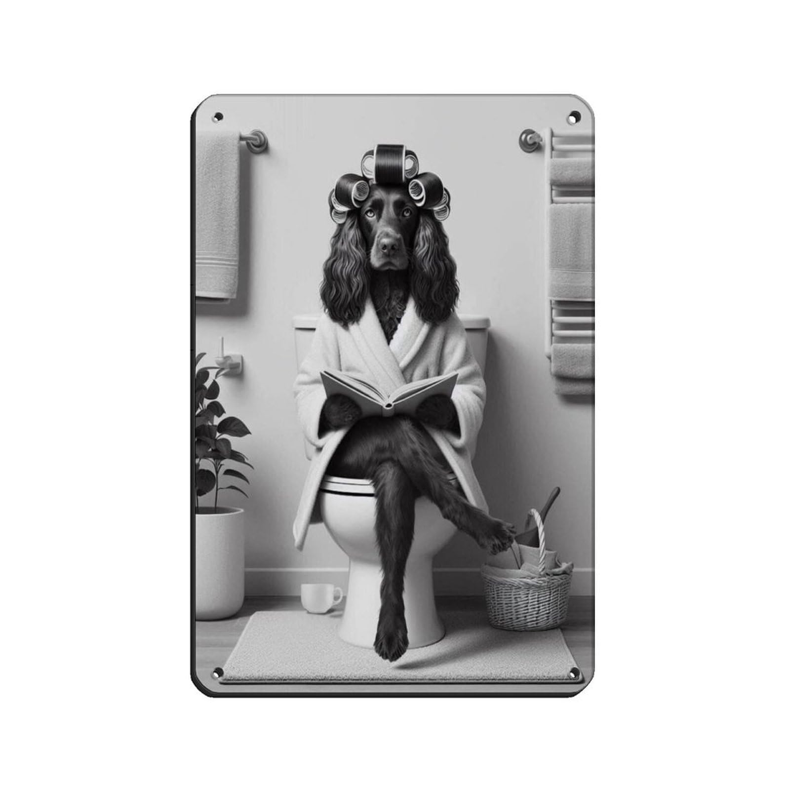 Chocolate Cocker Spaniel Dog in Bathroom Tin Sign Vintage Metal Pub Club Cafe Bar Home Wall Art Decoration Poster Retro 8x12inch(20x30cm)