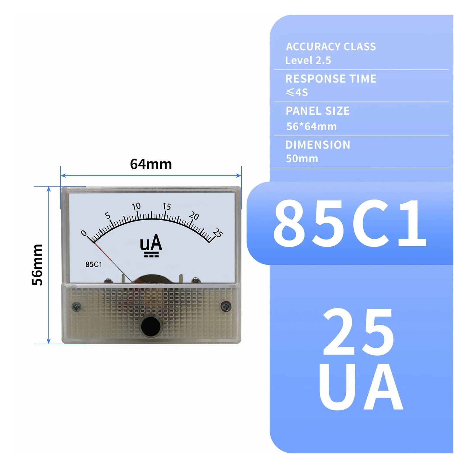 Instrumentos de panel de corriente analógica, Medidor de panel amperímetro mecánico analógico 85C1 DC con puntero for medición de corriente de 20uA a 1000uA(25uA)