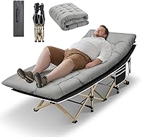 Vista 10 de HABUTWAY Catre de campamento, catre portátil para adultos, catre para dormir de 28 pulgadas de ancho, carga máxima de 600 libras con colchón grueso