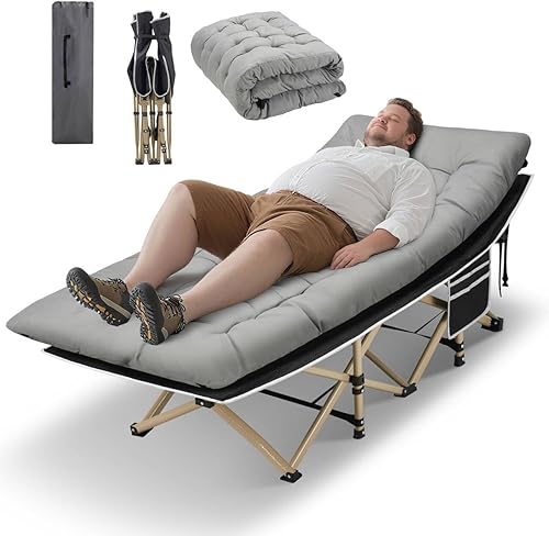 Miniatura 1 de HABUTWAY Catre de campamento, catre portátil para adultos, cuna de dormir de 28 pulgadas de ancho, carga máxima de 600 libras con colchón grueso y