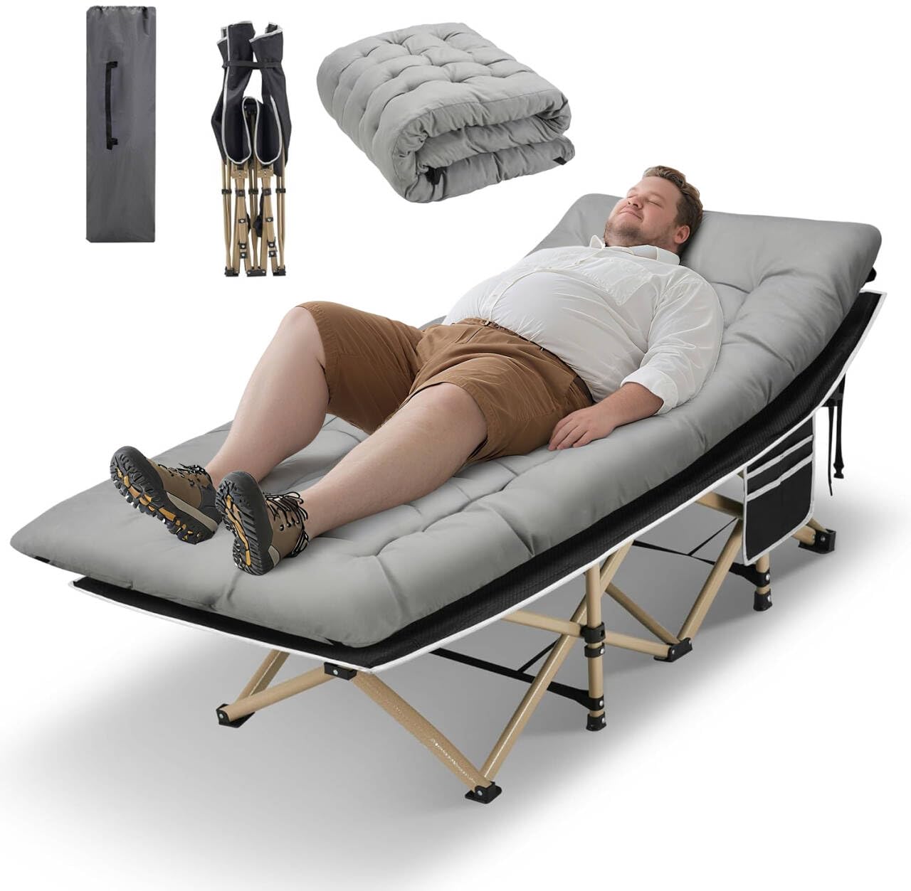 HABUTWAY Camping Cot, Portable Camping Cot for Adult, 28" Wide Sleeping Cot Max Load 600LBS with Thick Mattress and Carry Bag, Portable Camping Bed for Outdoor Camping/Office, Home Nap