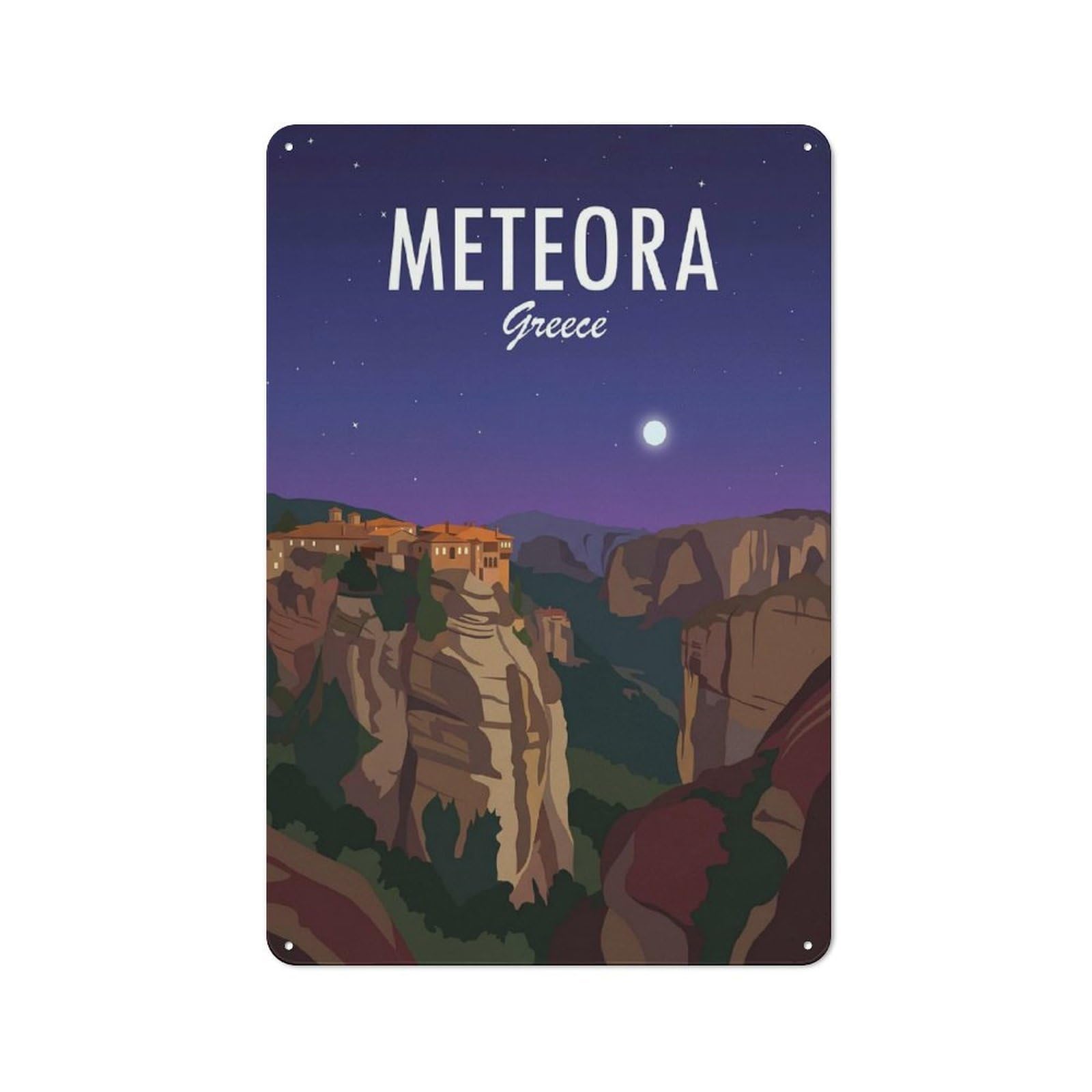 Junmoney Style-24 Meteora Greece Retro Metal Wall Decor 30X20cm, Vintage Tin Sign For Coffee Bar, Kitchen, Bistro Or Tea Corner