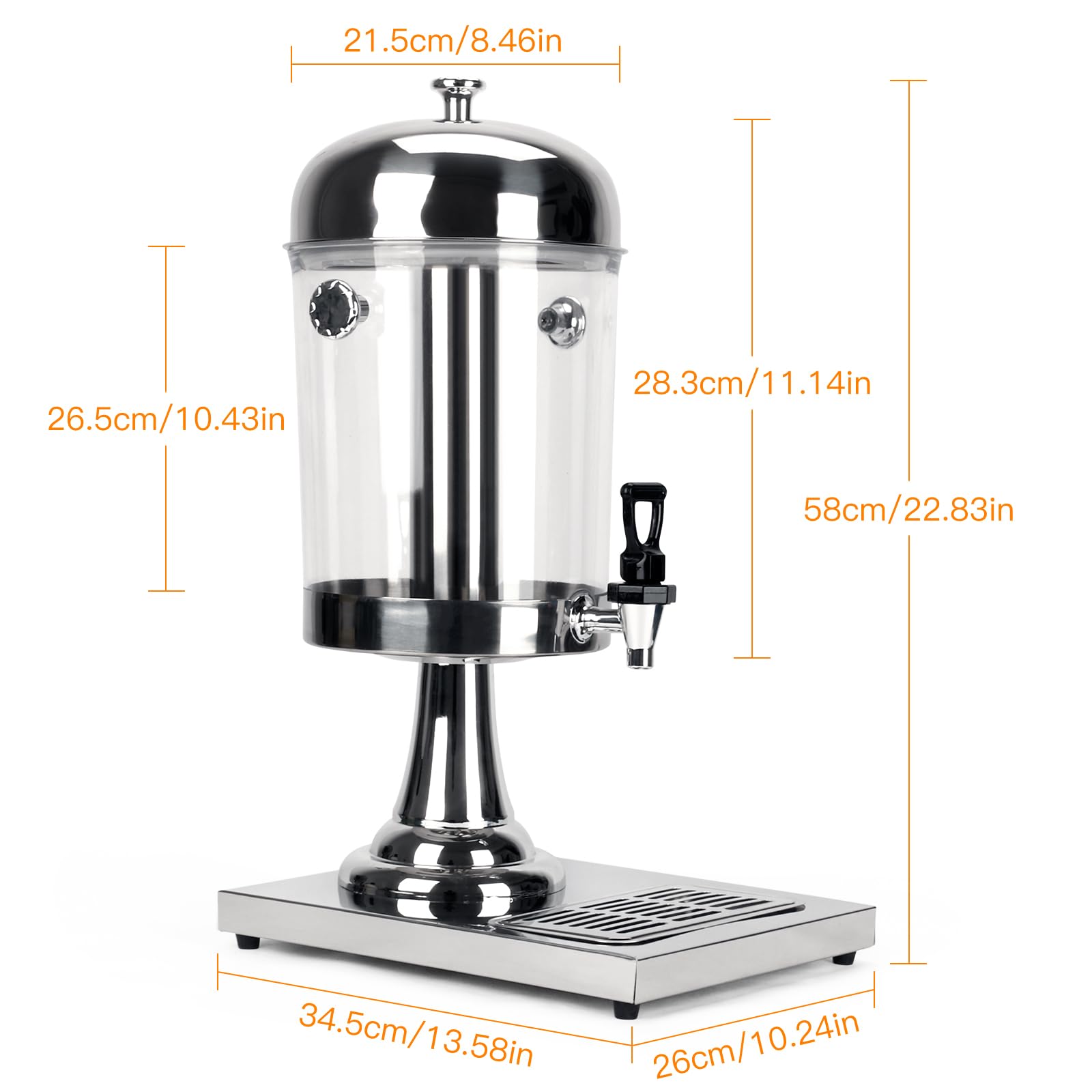 GOOFCXO Stainless Steel Drink Dispenser 2.2 Gallon Single Beverage Dispenser with Ice Core And Drip Trays for Parties, Banquets, Picnic