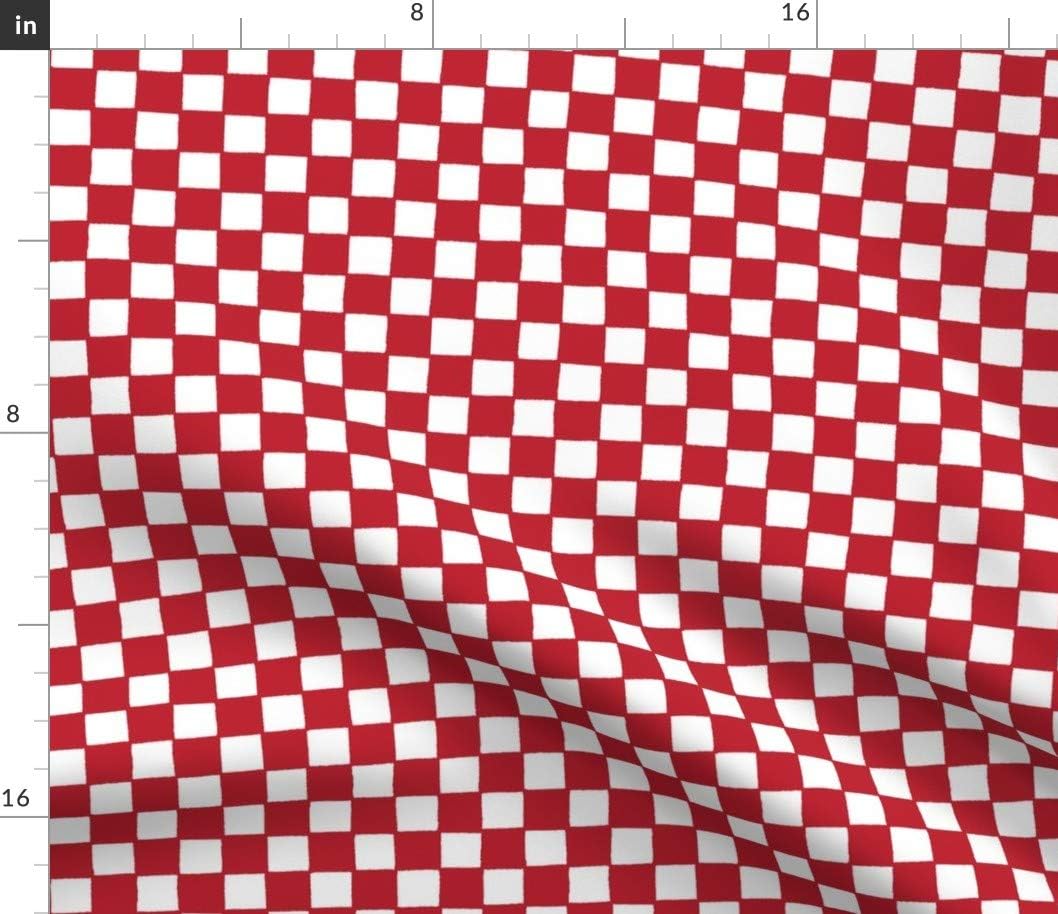 Spoonflower Fabric - Croatian Checks Little Red White Squares Plaid Country Gingham Printed on Petal Signature Cotton Fabric by The Yard - Sewing Quilting Apparel Crafts Decor