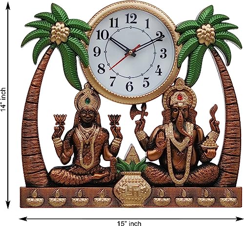 Image of Laxmi Ganesh Showpiece Wall Clock Stylish New Wall Pendulum Clock for Home Living Room Hall Bedroom 14 by 15 Inches Decorative Analog for Home