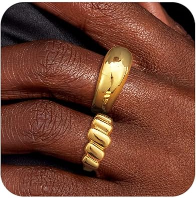 Rings for Women Non Tarnish - Stackable Rings Set Trendy 14K Gold Plated Chunky Thumb Knuckle Cubic Zirconia Stack Ring Size 6-10 for Women Dainty Gold Jewelry Gift