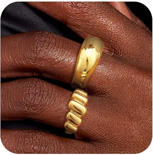 Rings for Women Non Tarnish - Stackable Rings Set Trendy 14K Gold Plated Chunky Thumb Knuckle Cubic Zirconia Stack Ring Size 6-10 for Women Dainty Gold Jewelry Gift