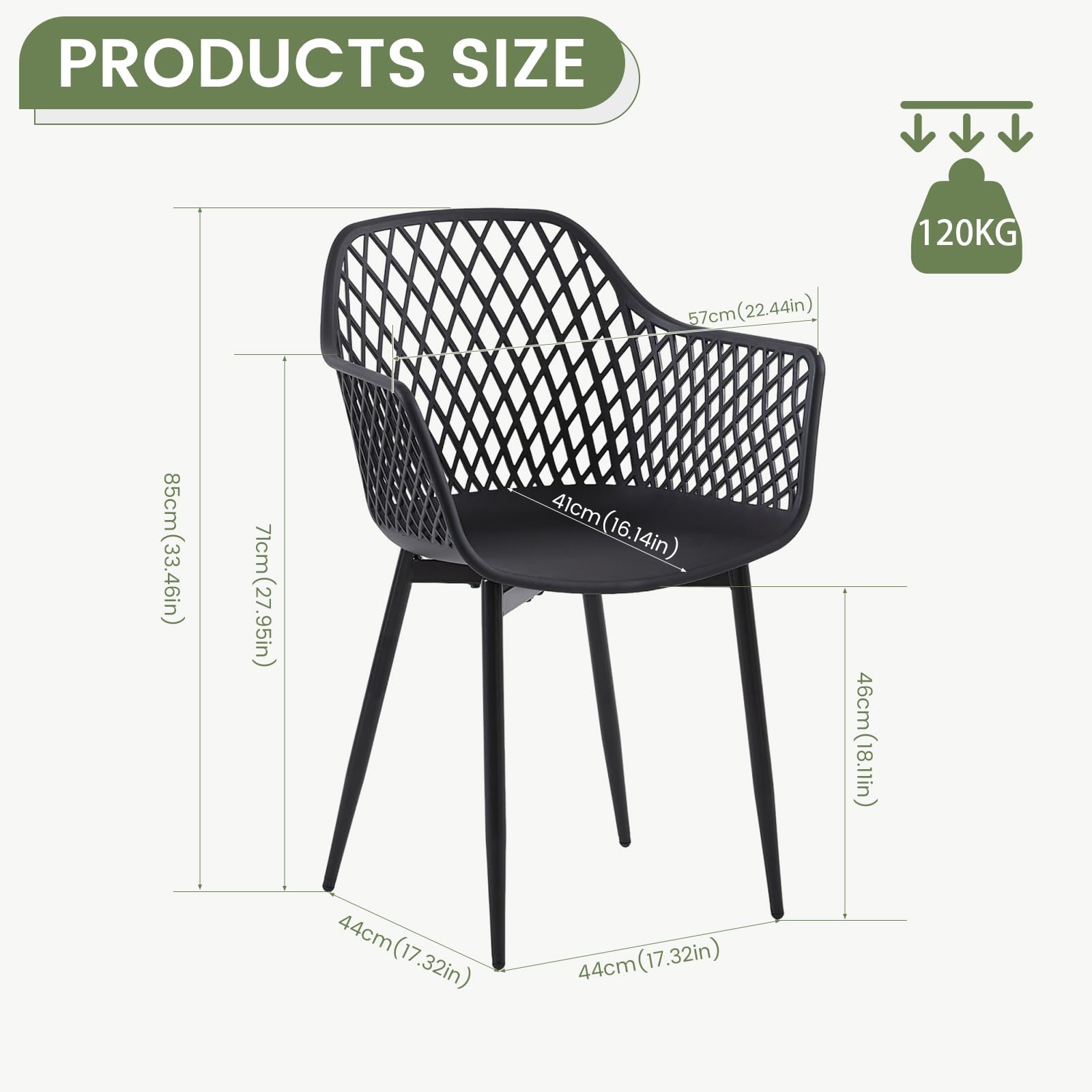 buybyroom Sillas Terraza Exterior, Juego de 6 Sillas Jardin Exterior con Reposabrazos, Patas de Metal y Respaldo de Plástico Ergonómico, para Jardín,Terraza,Balcón,Reuniones,Salón,Comedor,Negras