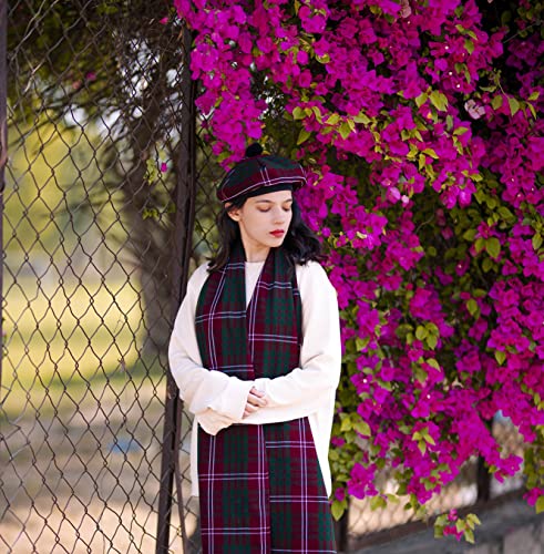 Image of Scottish Tam O' Shanter Hat Tartan Bonnet Pom Pom Wool Flat Cap One Size