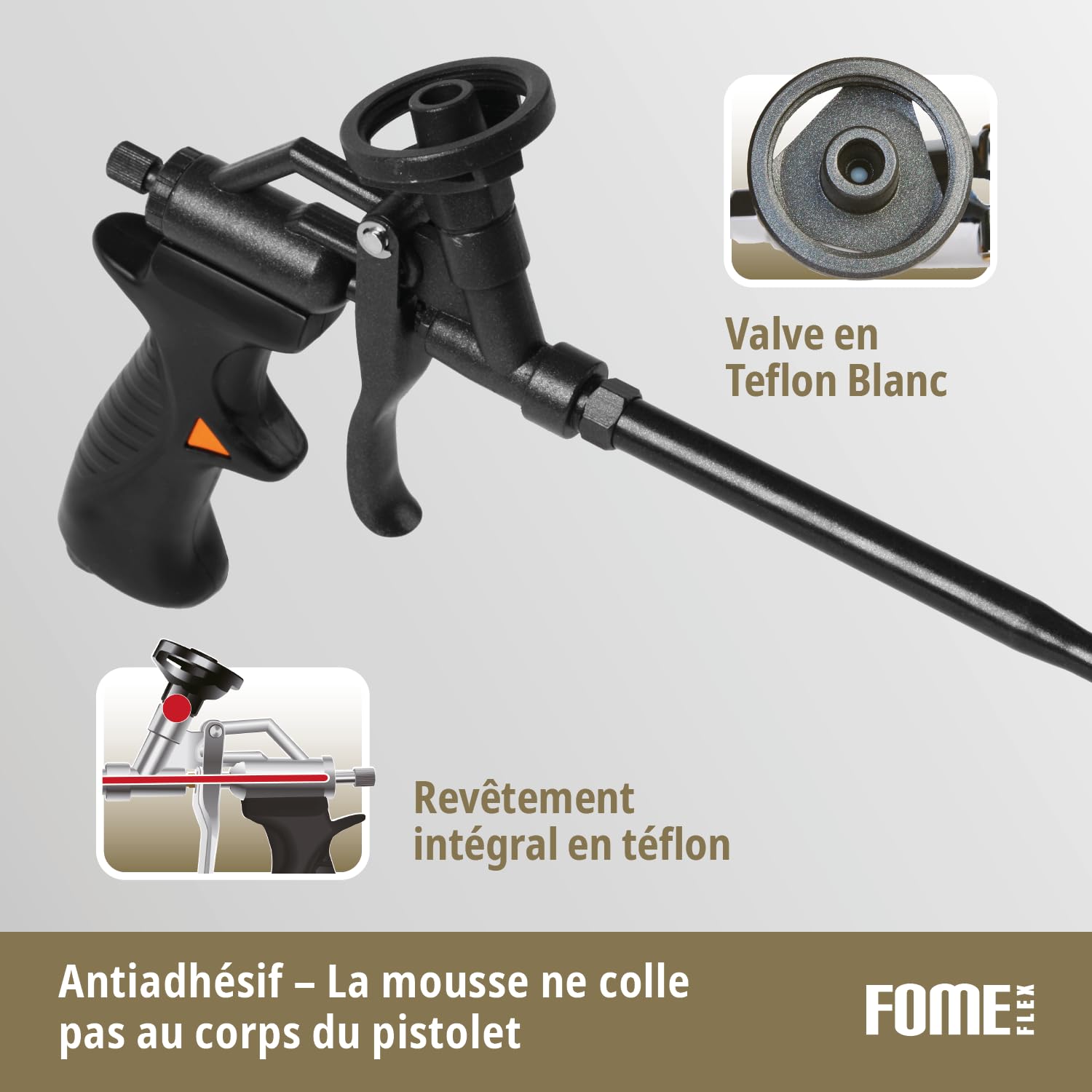 Pistolet Mousse Polyurethane - BLACK EDITION - Pistolet de Précision Revêtu de Teflon – Pas de Bouchons, Nettoyage Facile, Pistolet à Joint et à Détails pour Mousse Expansive PU et Isolation