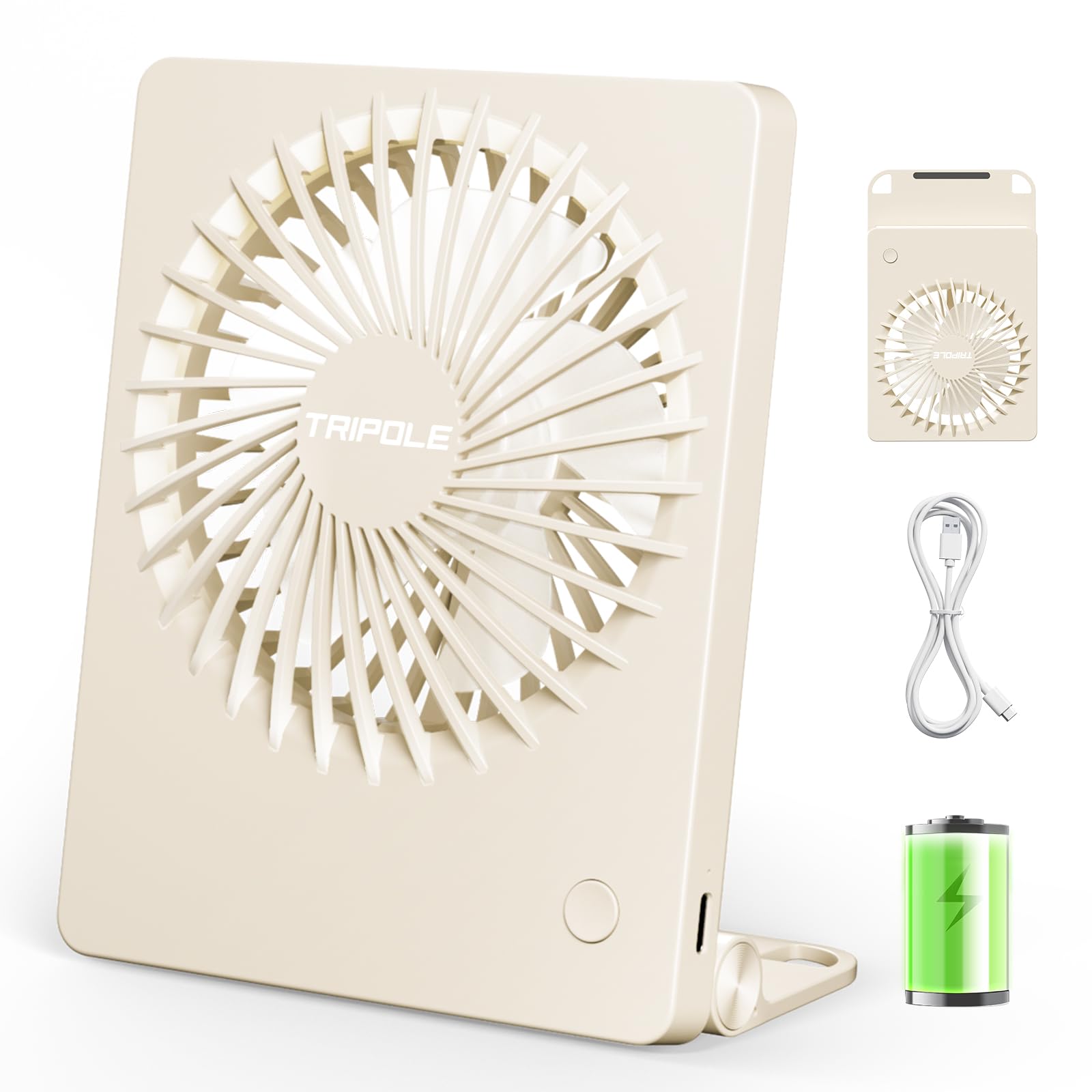 TriPole Mini Portable Desk Fan Rechargeable Ultra Quiet Small Fan 4.5 Inch Personal Travel Fan with 180° Tilt Folding and 3 Speeds Adjustable for