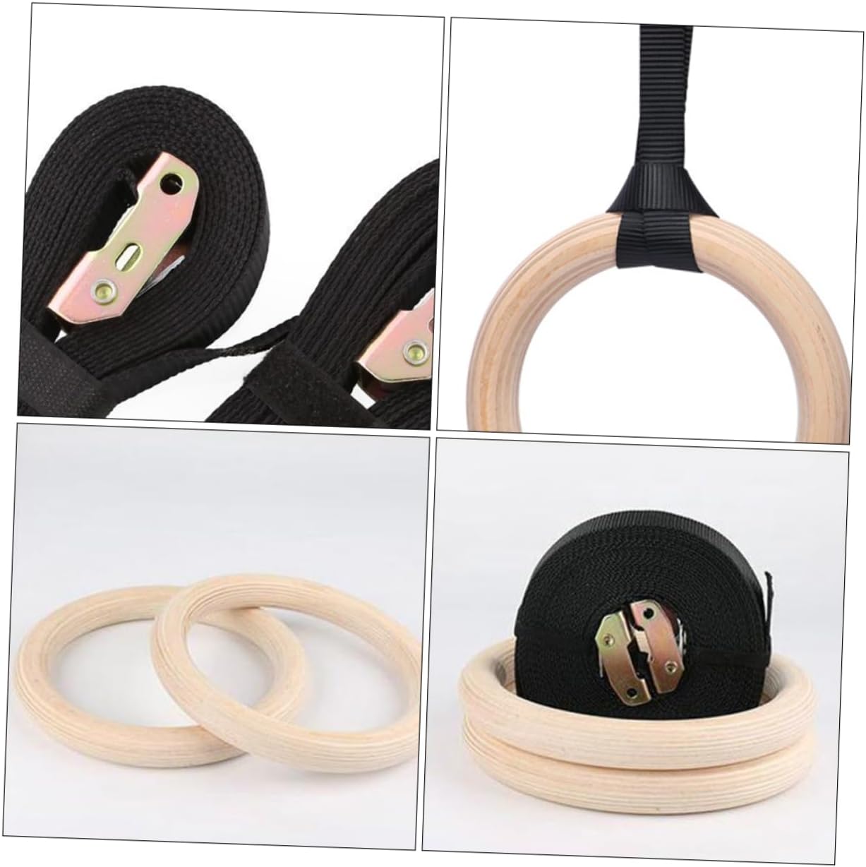 Happyyami Wood Gymnastic Rings Adjustable Straps Sturdy Birch Fitness Rings for Strength Training Outdoor Exercise and Home Workouts