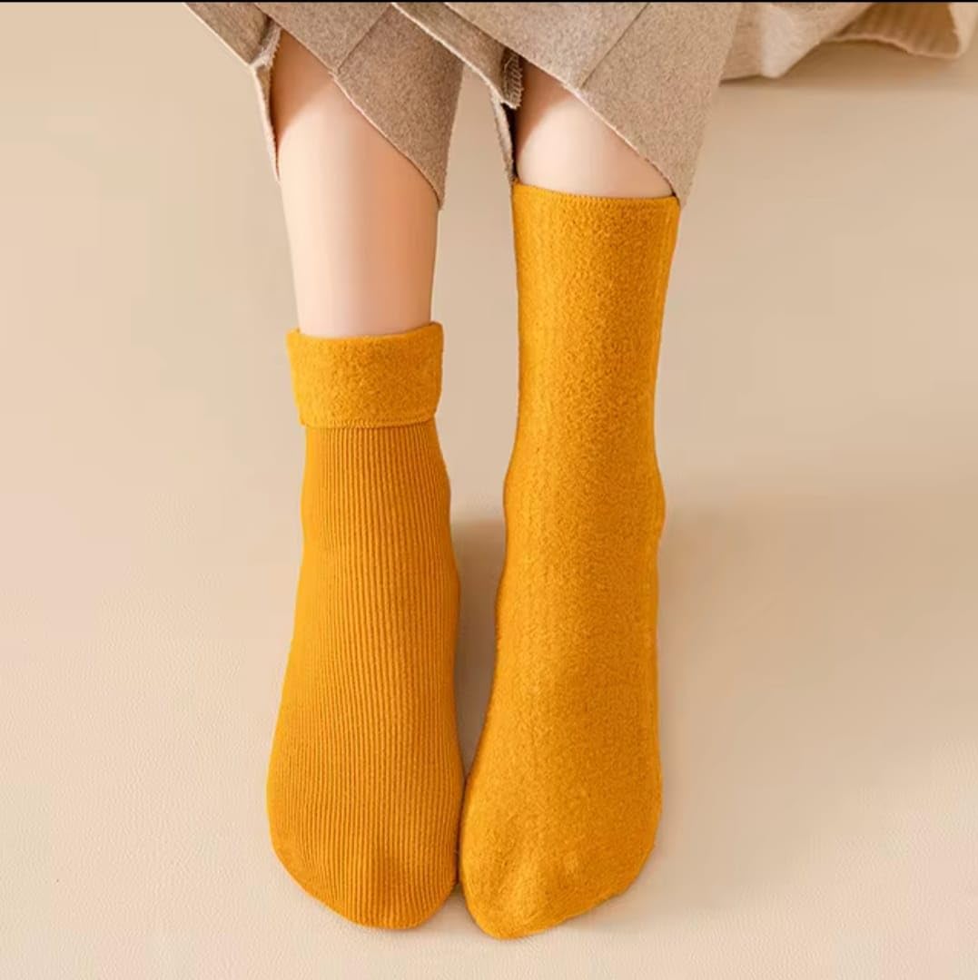 WKLOUYHE Winter 6 Pcs Adult Thick Warm Fleece Lined Thermal Ribbed Snow Wool Fur Ankle Length Socks Plush Men/Women Fashion Fuzzy Solid Color Velvet Snow Socks_Multicolour(Free Size) - Image 5 thumbnail