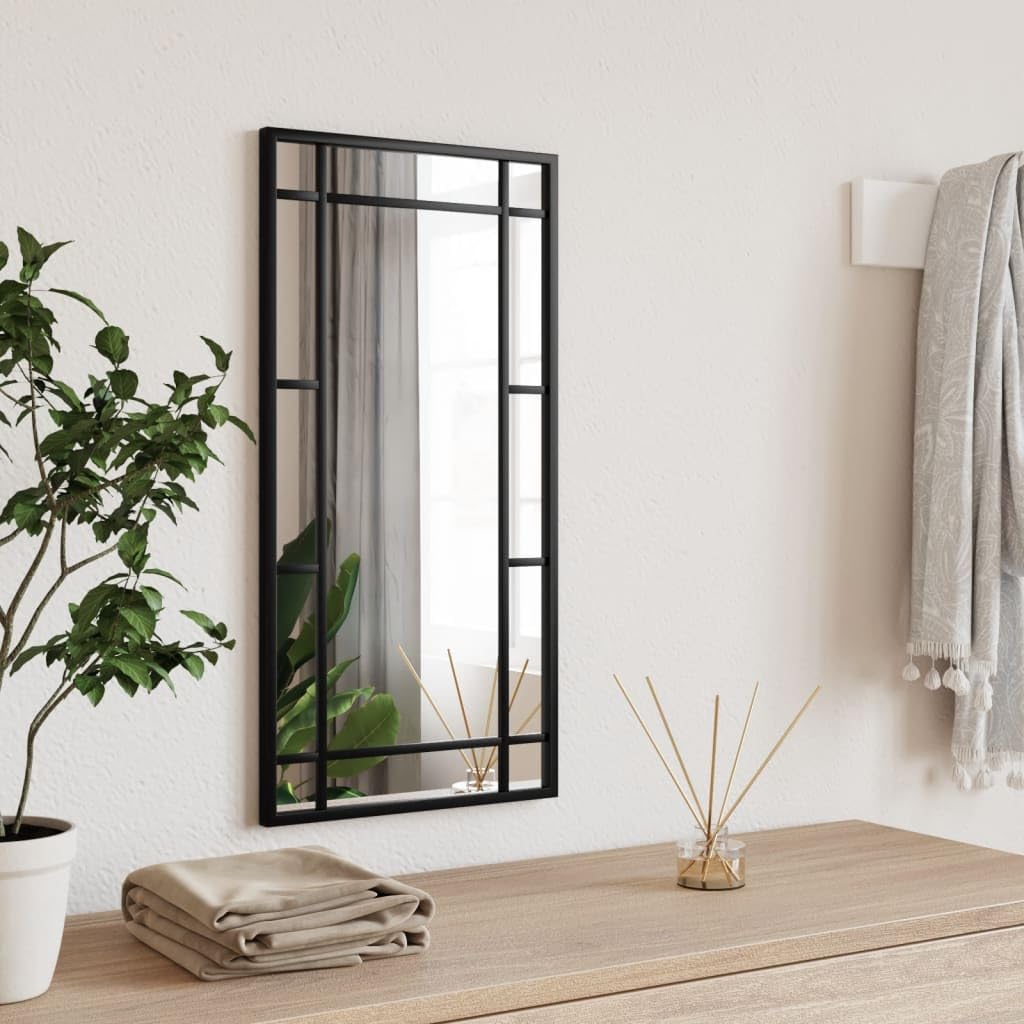 Wandspiegel Schwarz 30x60 cm Rechteckig mit Pulverbeschichtetem Eisenrahmen, Dekorationsspiegel für Flur Diele Schlafzimmer Badezimmer, vielseitiger Kosmetikspiegel für Styling und Rasur