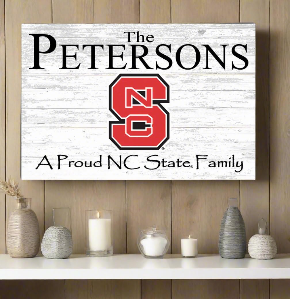 Broad Bay Personalized Family Name Sign for NC State Wolfpack Fans, Alumni, Students or Graduation - Solid Wood, 16.5" x 10.5" x .5"
