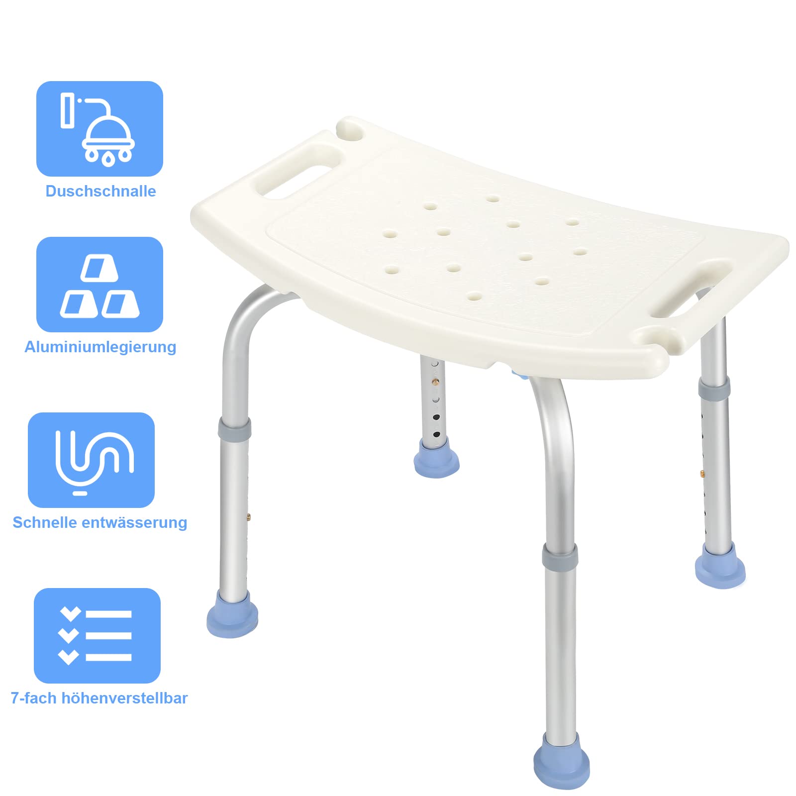 Lospitch Stołek prysznicowy, aluminiowy, z regulacją wysokości, antypoślizgowy stołek łazienkowy, obciążenie do 136 kg, dla seniorów, niepełnosprawnych kobiet w ciąży