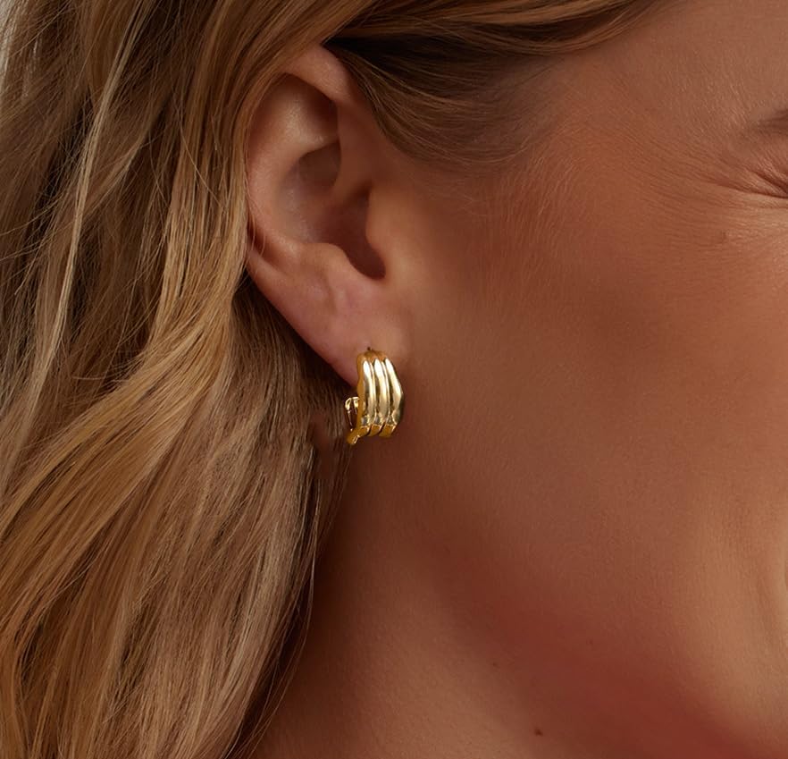 Chunky Gold Earrings for Women, 14K Gold Plated Earrings Big Statement Earrings Thick Gold Hoop Earrings Dainty Dangle Earrings Hypoallergenic Earrings for Women Trendy Jewelry - Image 2