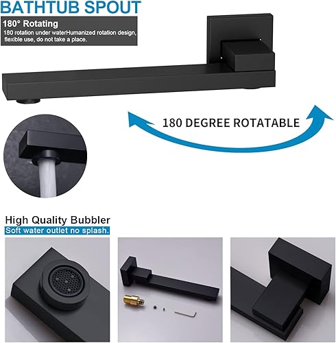 Miniatura 5 de AYIVG Accesorios de ducha de techo con boquilla de bañera, cabezal de ducha cuadrado negro mate con rociador de mano y control de temperatura,