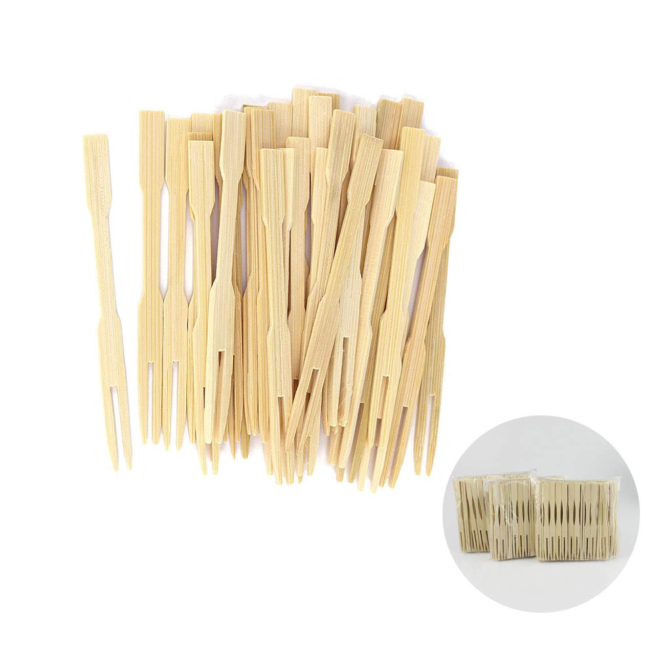 Bamboo Forks 3.5 Inch, Premium Party Mini Food Picks for Fruit, Dessert, Appetizer, Cocktail, Blunt End Finish Handle, 600 PCS (6 packs of 100)