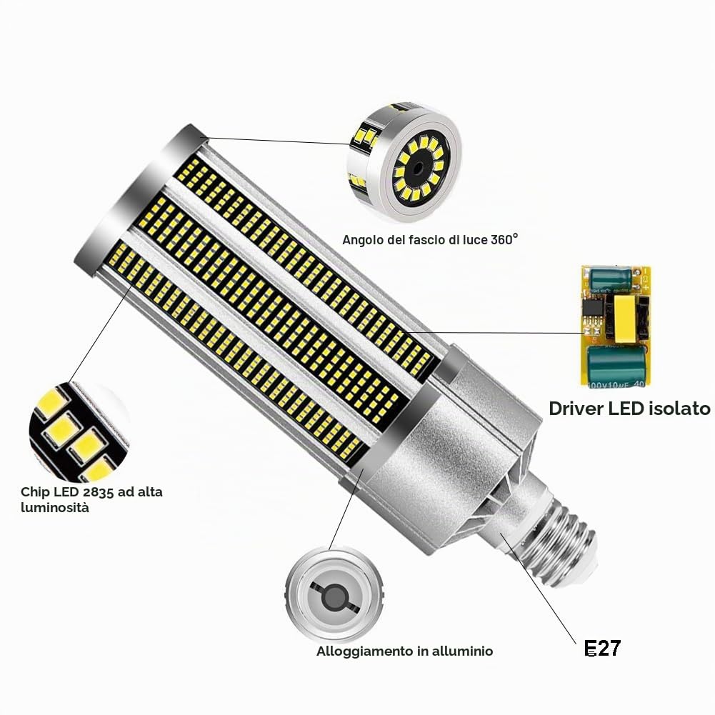 Lampadina per mais a LED 120W,Illuminazione a Soffitto E27/E39/E40 Ultraluminosa,3000K 14,400LM Bianco Caldo,Equivalente a Incandescenza 800W,per Casa Magazzino Officina Garage[Classe energetica A+]
