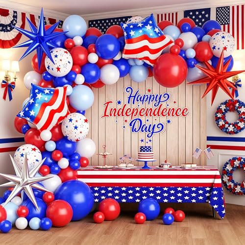 GLIMCHET 124Pcs Red White and Blue Balloon Arch Garland Kit 4th of July Birthday Party Decorations for Patriotic Veterans Memorial Independence Day Nautical Baseball Party Decorations
