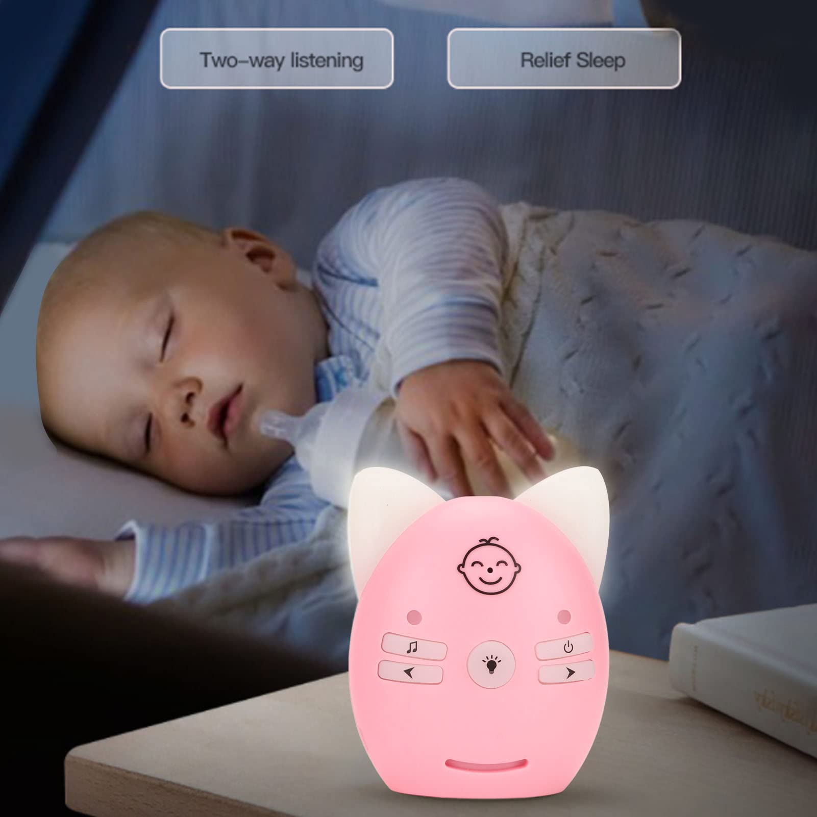 Baby Monitor, Video Child Monitor, Trasmissione Digitale Senza Fili Portatile con Crittografia 2 Vie 10 Volume Regolabile Baby Monitor con Luce Notturna per Bambini (Rosa)