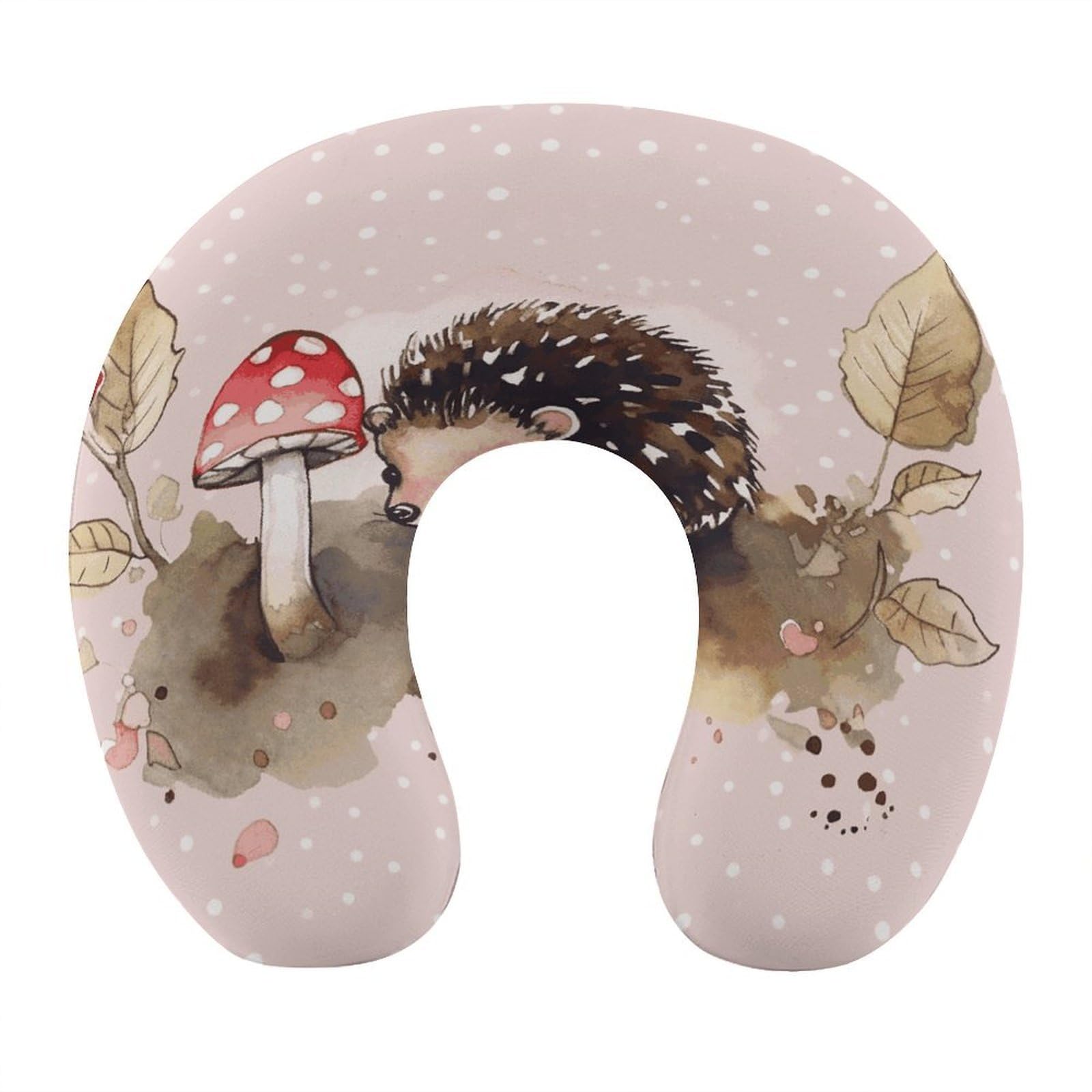 Btcowzrv Style Hedgehog Watercolor Painting U Shaped Neck Pillow Travel Pillows