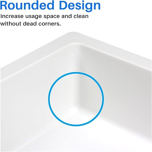 Miniatura 5 de Enbol Fregadero de cocina de montaje inferior blanco de 24 "fregadero de cocina compuesto de granito de un solo tazón fregadero de cuarzo con