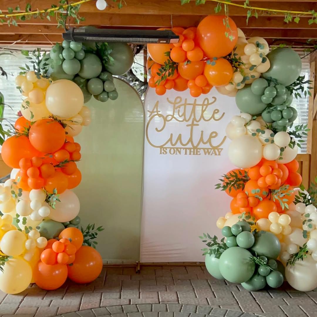 162 szt. zestaw łuków małych słodkich pomarańczowych i zielonych balonów, pomarańczowa, szałwia, zielona, cielista, białe i balony z konfetti, na baby shower, lato, motyw owoców, dekoracje na