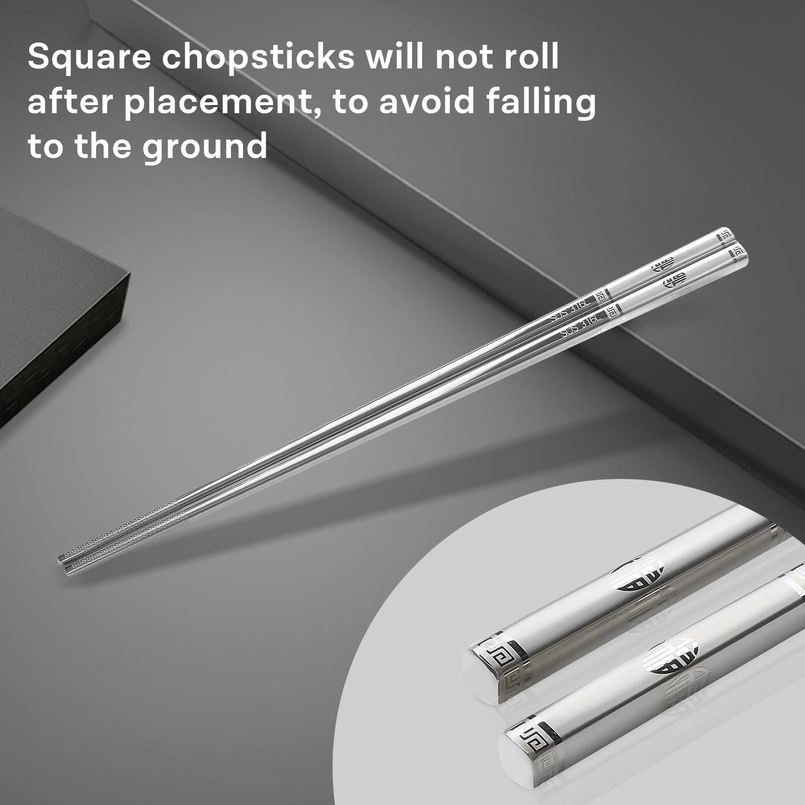 Stainless Steel Chopsticks Set of 5 Pairs, Dishwasher Safe, Non-Slip Design, Rust-Resistant, Durable Chopsticks for Everyday Family Use — Amazon image 3