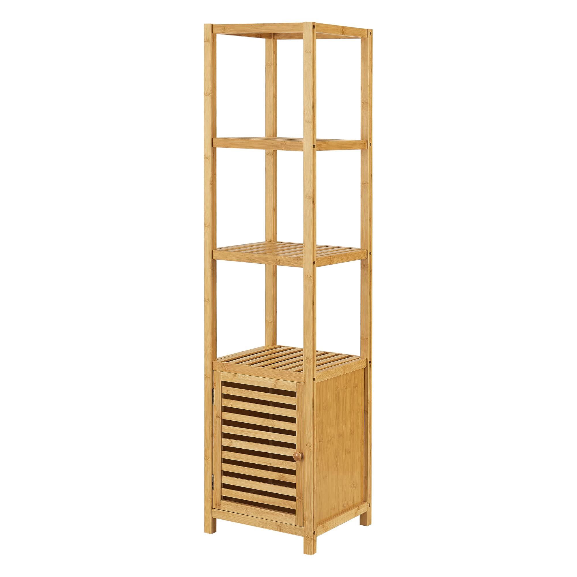 [en.casa] Mobile a Terra da Stoccaggio (AxLxP) 140 x 34 x 33 cm Organizzatore con Anta e 4 Ripiani - Mobile in bambù per Bagno