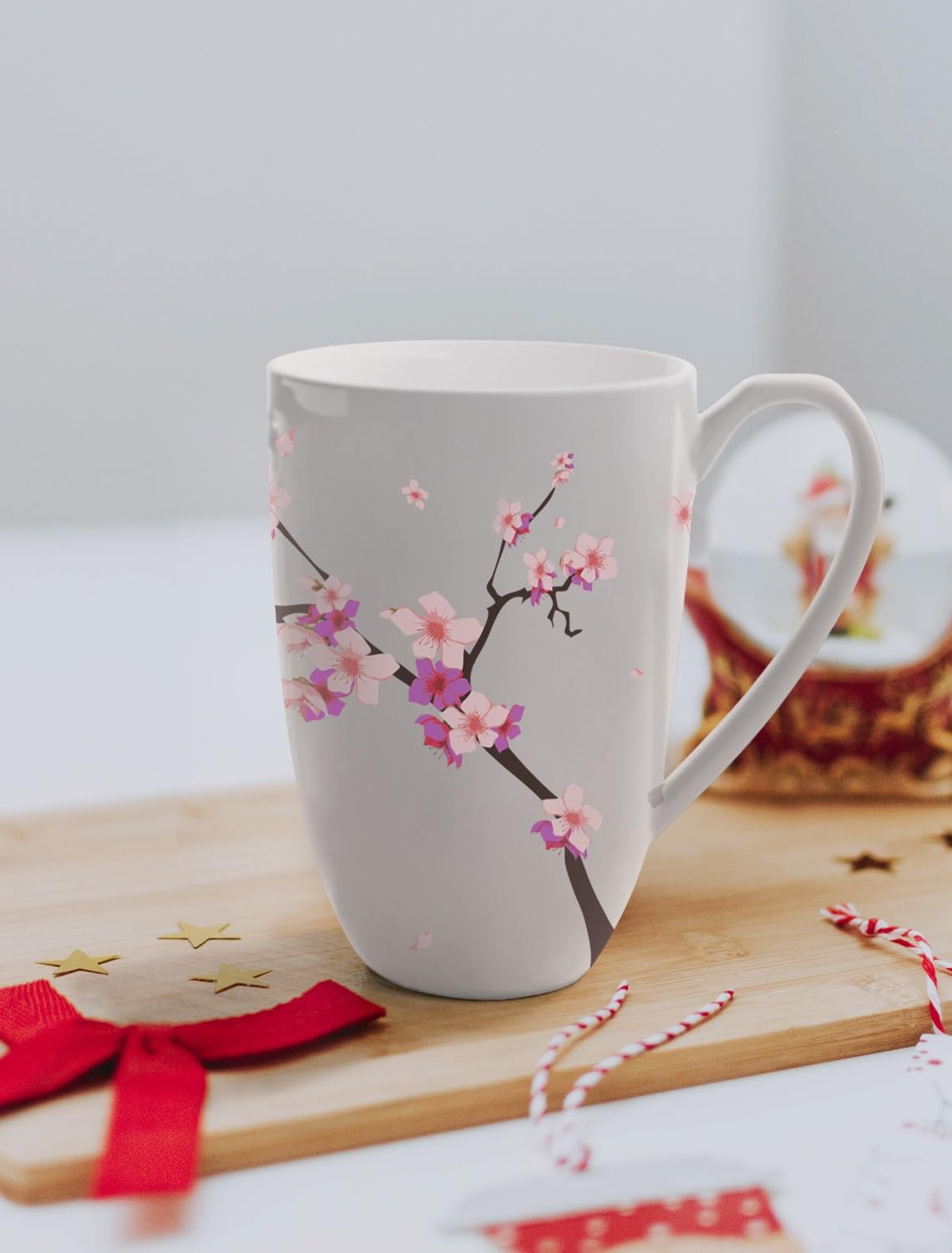 Infusor de té con flores de melocotón, taza de té con infusor y tapa para empinar hojas sueltas de té 16 onzas