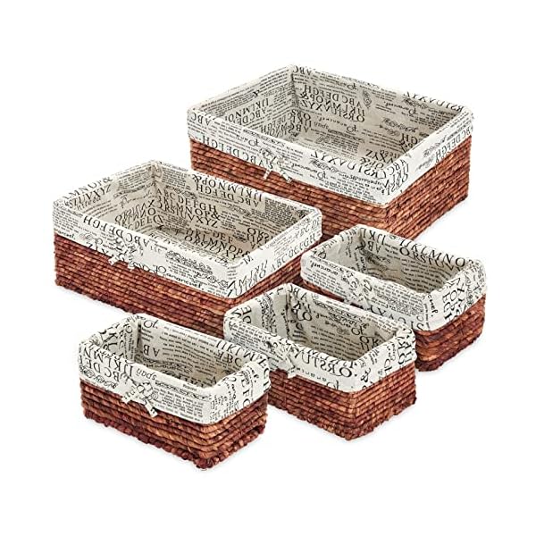 Juvale 5 pack rectangle wicker storage baskets for organizing shelves bathroom and laundry 3 sizes small woven set  urban country home decor