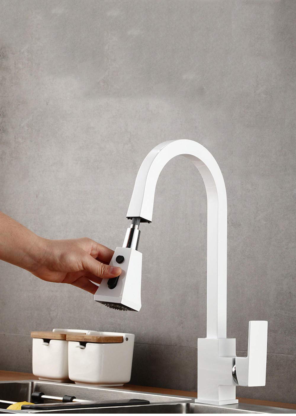 Grifos de fregadero de cocina, grifo de cocina extraíble giratorio de 360 grados, grifo mezclador blanco para cocina, diseño de goma, montaje en cubierta caliente y fría para fregaderos