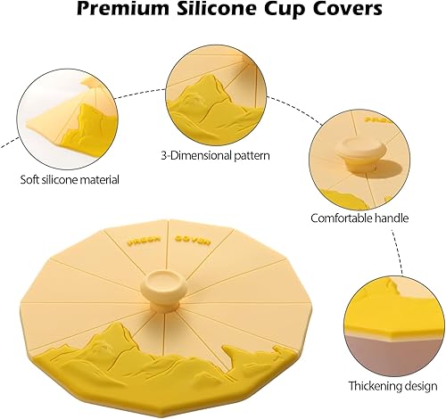 Miniatura 5 de Fundas de silicona (juego de 3), tapas de silicona multicolor para tazas, tazas, fundas flexibles para tazas, tapas de tazas calientes para café y té