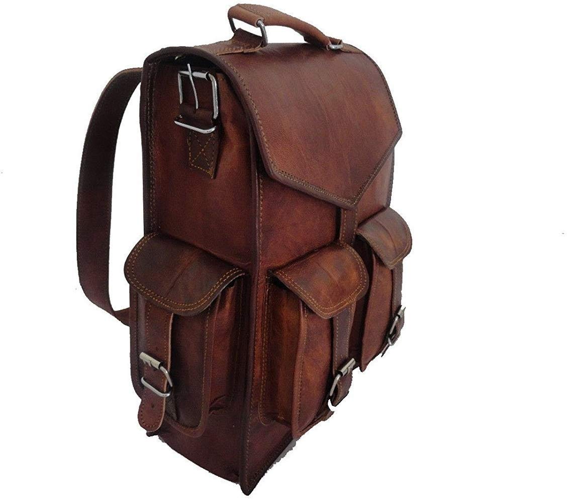 Shy Shy Let's Touch The Sky 18" Genuine Leather Laptop Backpack - Brown, Handmade 2-in-1 Sling Bag For Men & Women