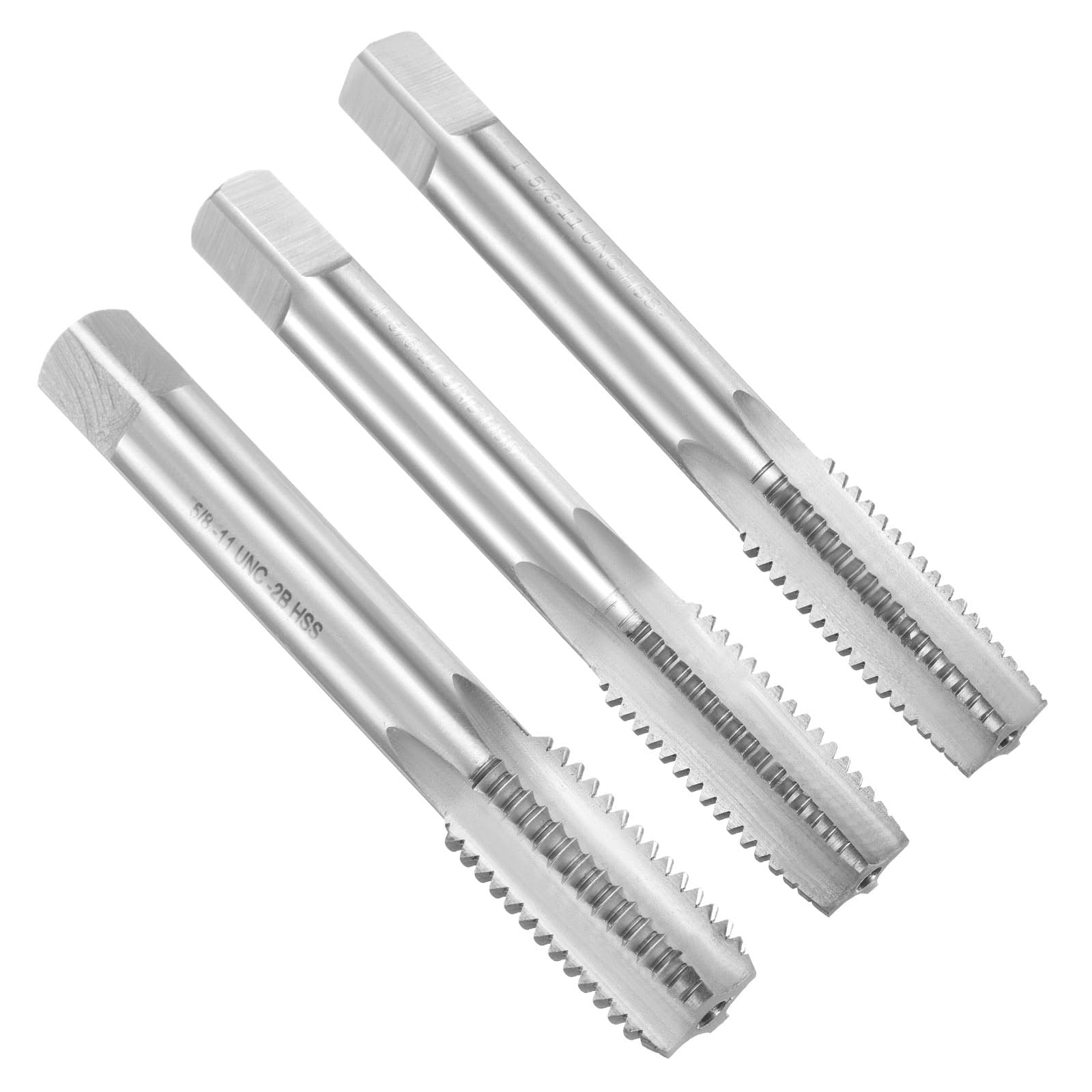 sourcing map 3pcs Hand Tap Set, 5/8"-11UNC Taper/Plug/Bottom Thread Screw Taps, High Speed Steel Hand Threading Tapping Tool Kit