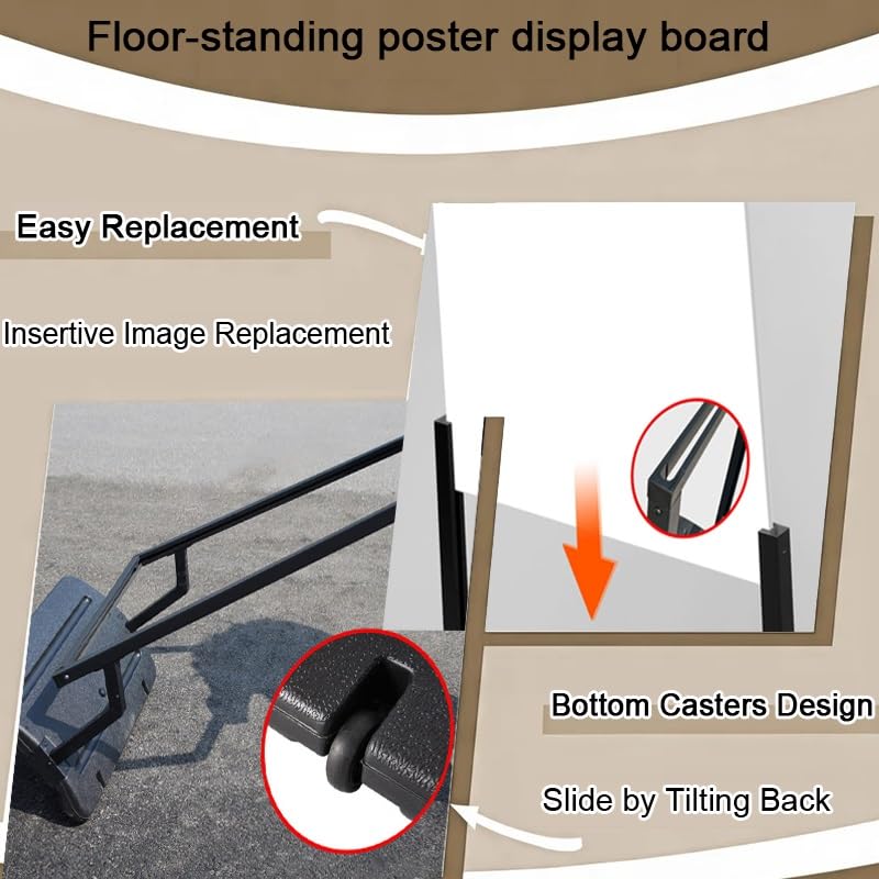Soporte Para Carteles, Portacarteles Pie Con Base Rellenable Agua, Soporte Suelo Para Avisos Y Señalización Para Bodas Y Exposiciones(Gold-60x90cm)